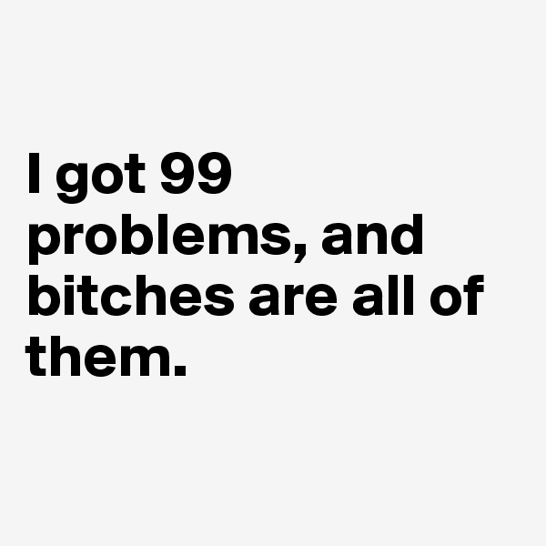

I got 99 problems, and bitches are all of them.

