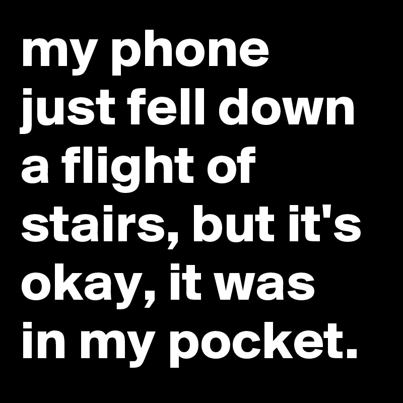 my phone just fell down a flight of stairs, but it's okay, it was in my pocket.