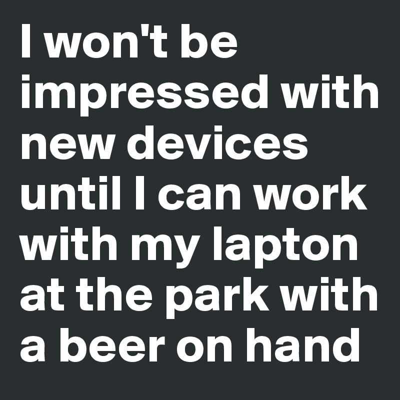 I won't be impressed with new devices until I can work with my lapton at the park with a beer on hand