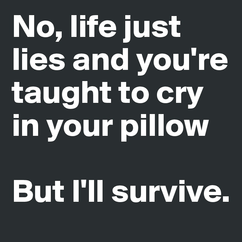 No, life just lies and you're taught to cry in your pillow

But I'll survive.