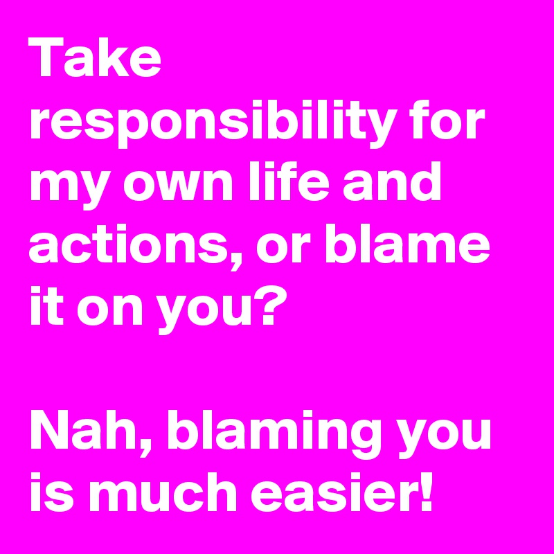 Take responsibility for my own life and actions, or blame it on you?

Nah, blaming you is much easier!