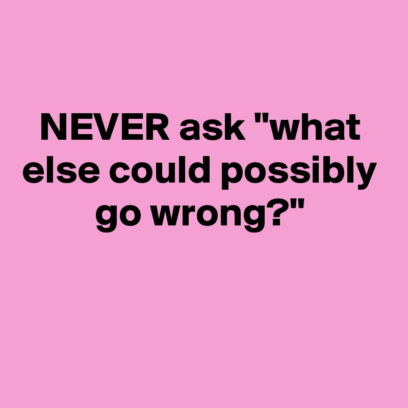 

NEVER ask "what else could possibly go wrong?"


