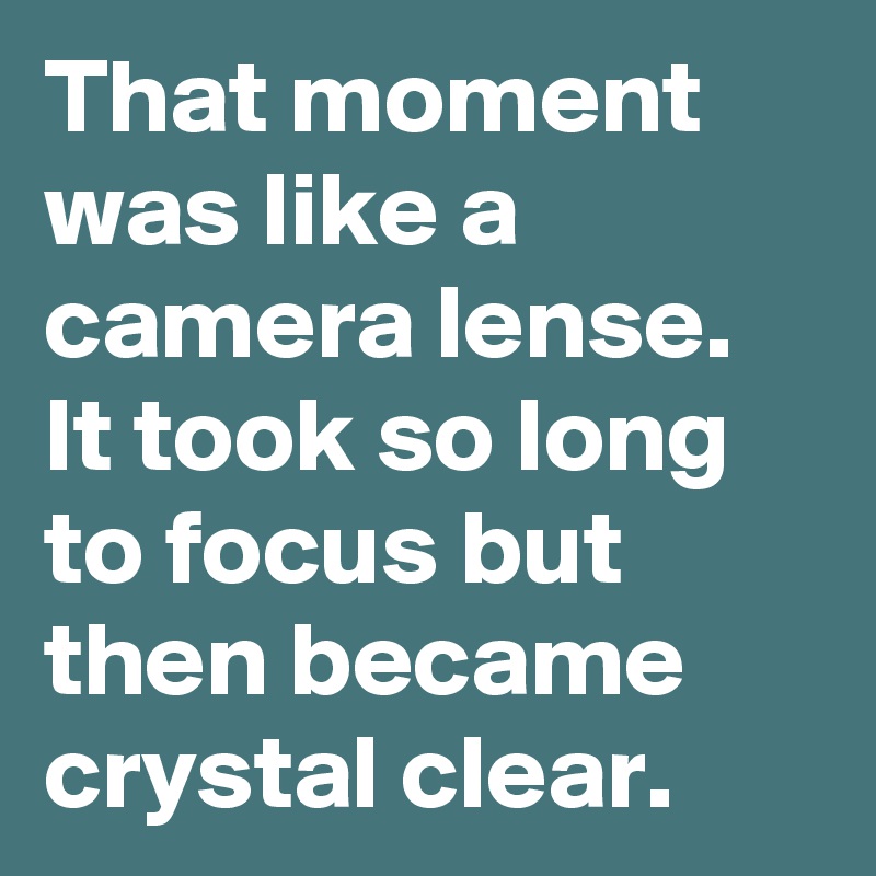 That moment was like a camera lense. It took so long to focus but then became crystal clear.