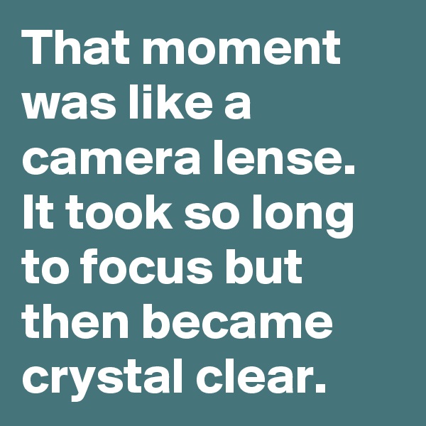 That moment was like a camera lense. It took so long to focus but then became crystal clear.