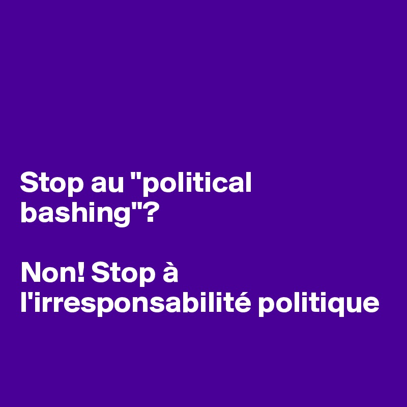 




Stop au "political bashing"?

Non! Stop à l'irresponsabilité politique

