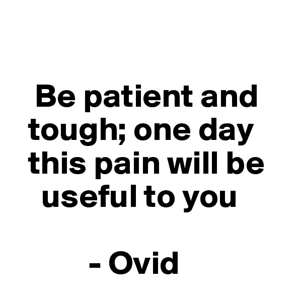 

   Be patient and 
  tough; one day 
  this pain will be 
    useful to you

           - Ovid