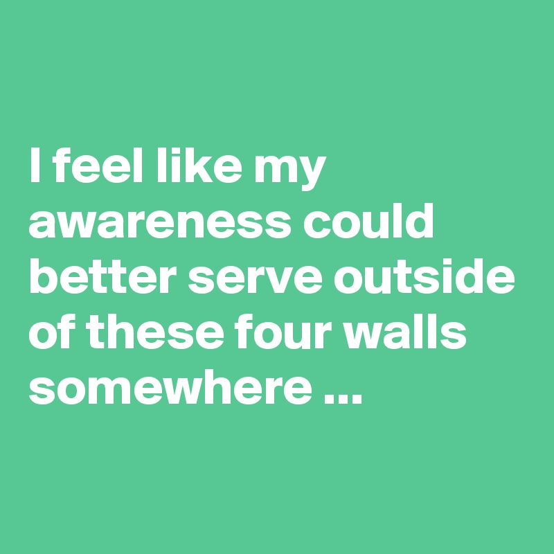 

I feel like my awareness could better serve outside of these four walls somewhere ...
