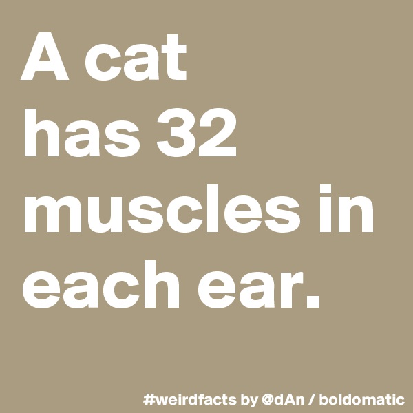 A cat 
has 32 muscles in each ear.