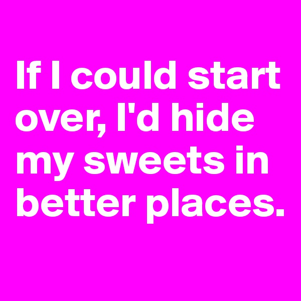 
If I could start over, I'd hide my sweets in better places.
