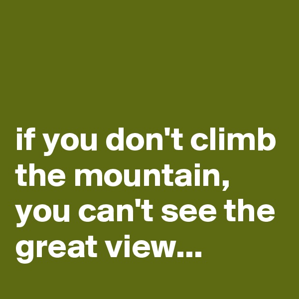 


if you don't climb the mountain, you can't see the great view...
