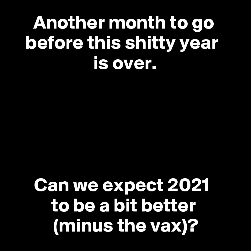 Another month to go before this shitty year 
is over.



 

Can we expect 2021 
to be a bit better
 (minus the vax)?