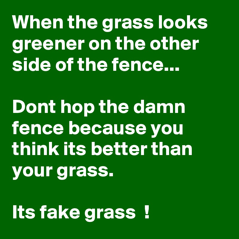 When the grass looks greener on the other side of the fence...

Dont hop the damn  fence because you think its better than your grass.

Its fake grass  !