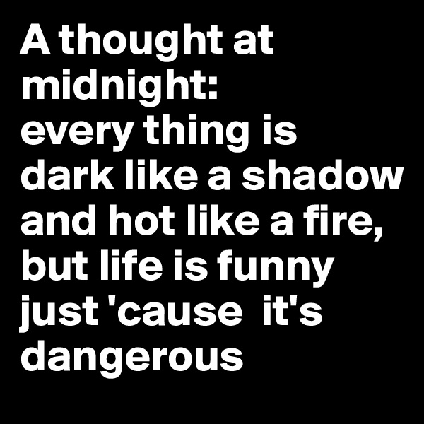 A thought at midnight:
every thing is
dark like a shadow
and hot like a fire, 
but life is funny just 'cause  it's
dangerous