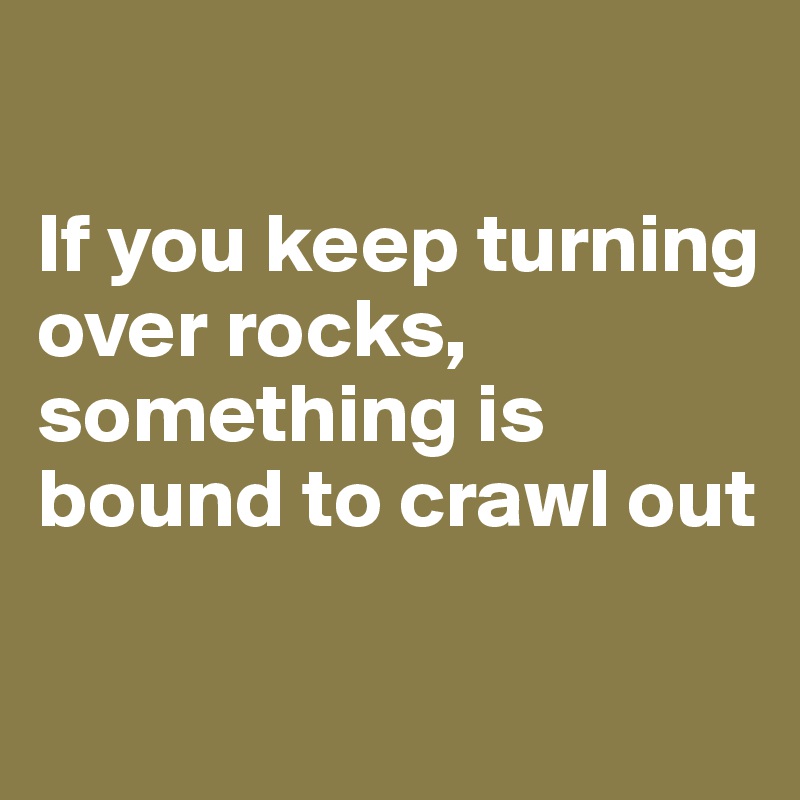 

If you keep turning over rocks, something is bound to crawl out

