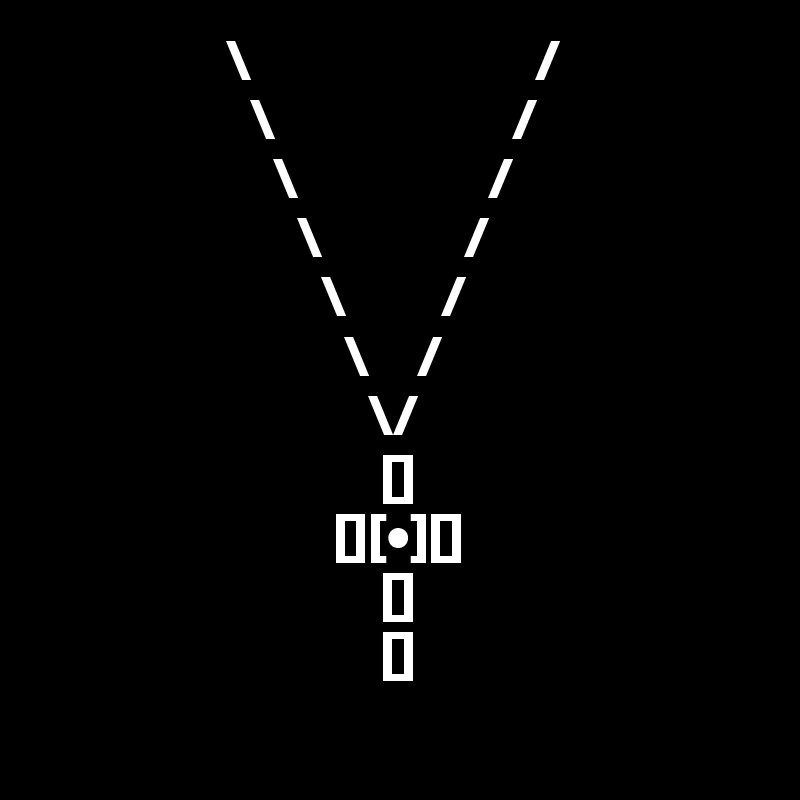                 \                        /
                  \                    /    
                    \                /        
                      \            /
                        \        /
                          \    /
                            \/
                             []
                         [][•][]
                             []
                             []
