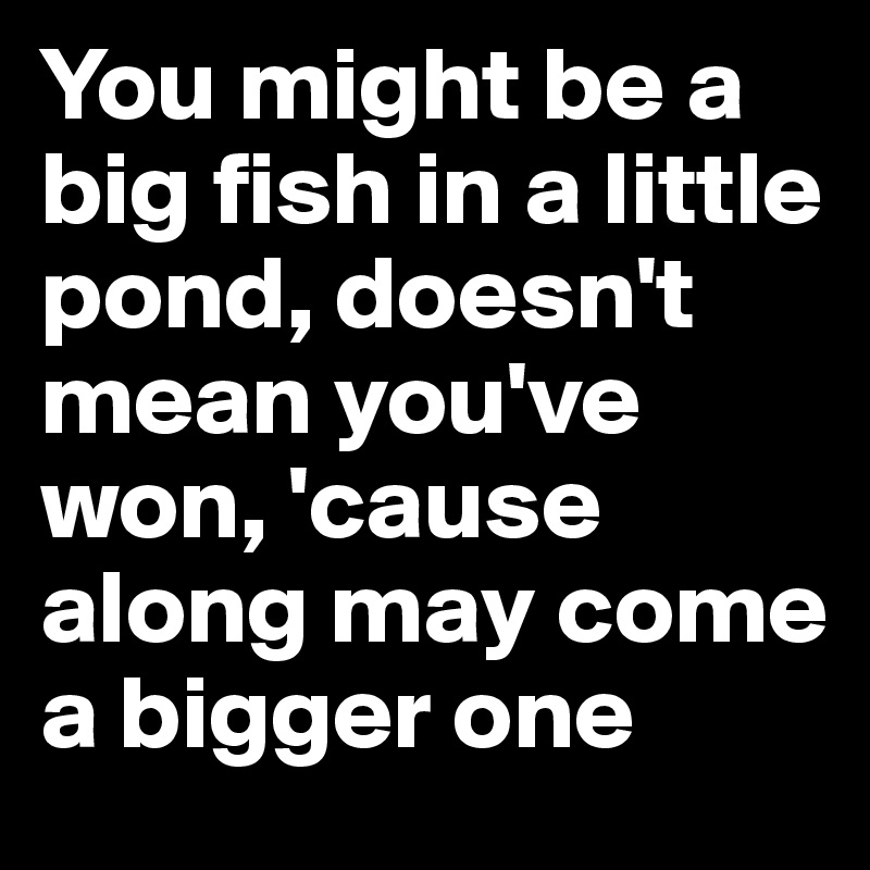 You might be a big fish in a little pond, doesn't mean you've won, 'cause along may come a bigger one