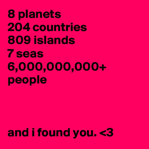8 planets
204 countries
809 islands
7 seas
6,000,000,000+ people



and i found you. <3