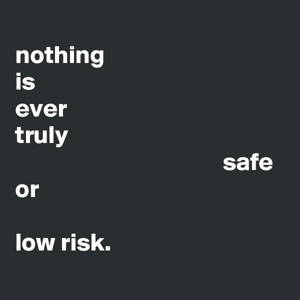 
nothing
is
ever
truly
                                         safe
or

low risk.
