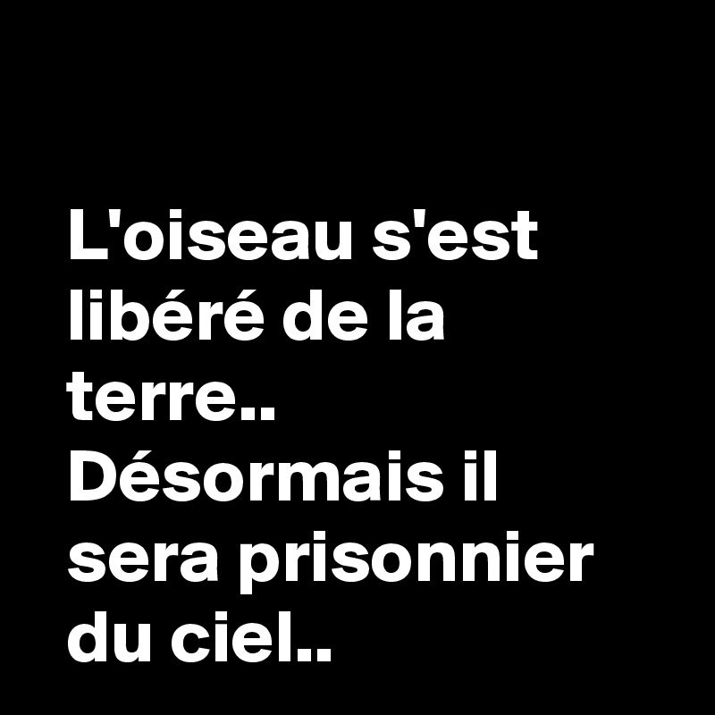 
 
  L'oiseau s'est           libéré de la                 terre..
  Désormais il             sera prisonnier       du ciel..