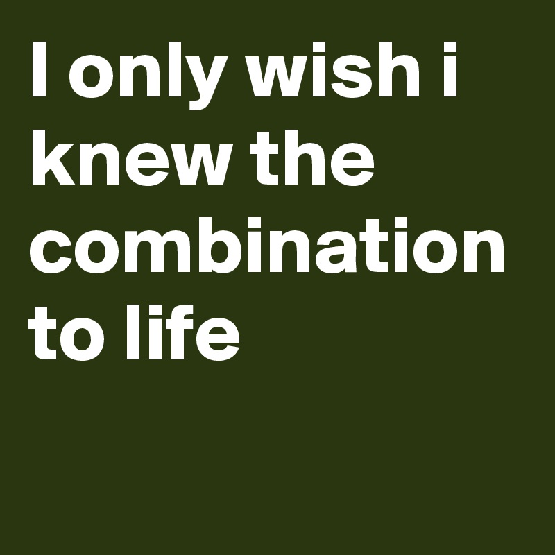 I only wish i knew the combination to life