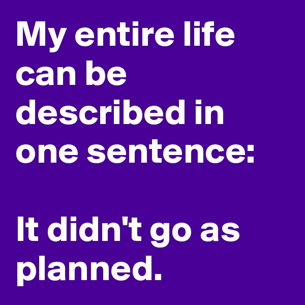 My entire life can be described in one sentence:

It didn't go as planned.