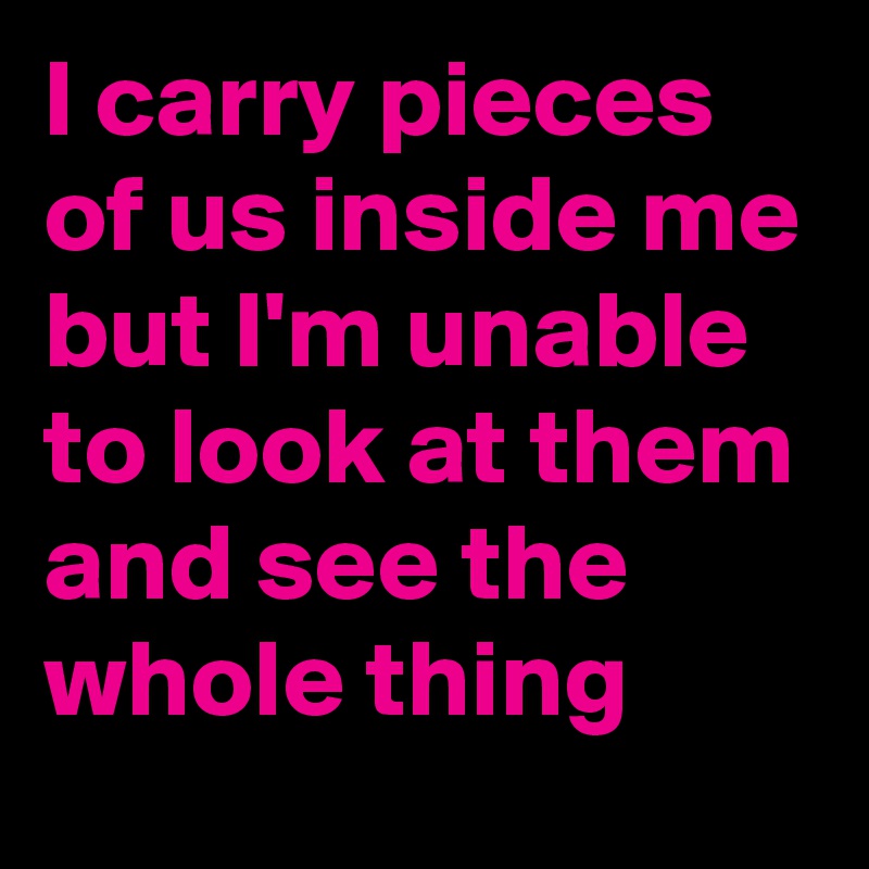 I carry pieces of us inside me but I'm unable to look at them and see the whole thing 