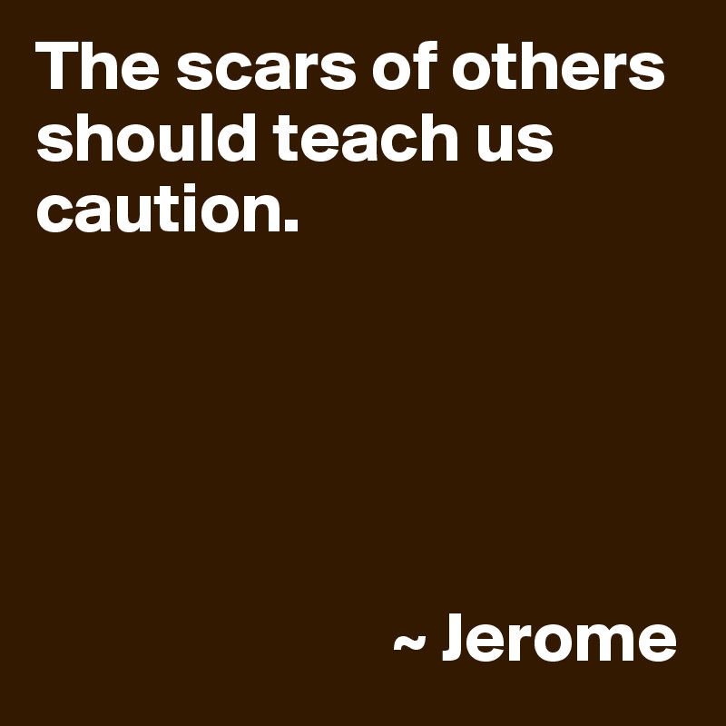 The scars of others should teach us caution.





                         ~ Jerome