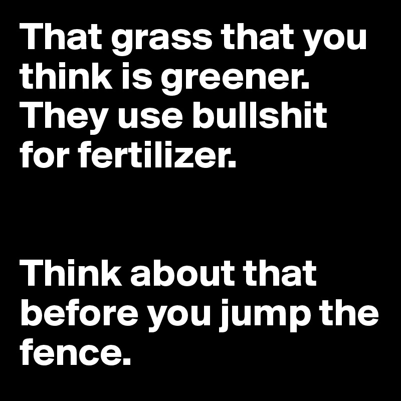 That grass that you think is greener. 
They use bullshit for fertilizer. 


Think about that before you jump the fence.