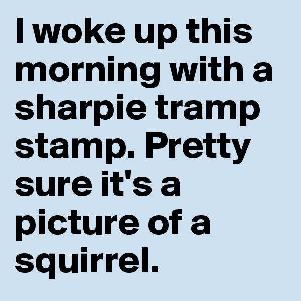 I woke up this morning with a sharpie tramp stamp. Pretty sure it's a picture of a squirrel.