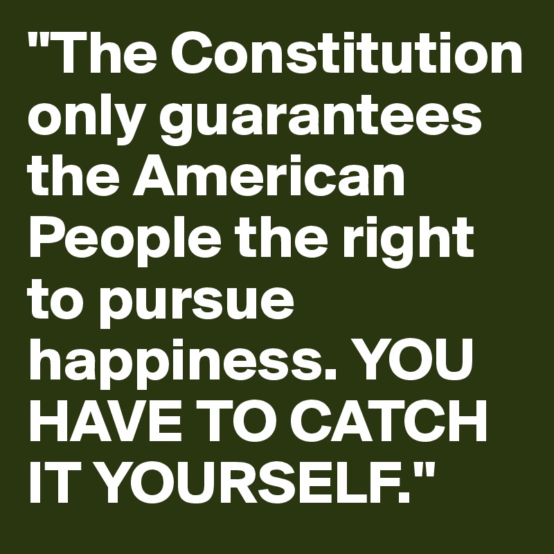 "The Constitution only guarantees the American People the right to pursue happiness. YOU HAVE TO CATCH IT YOURSELF."