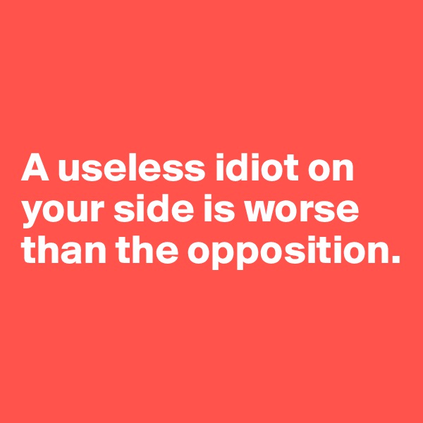 


A useless idiot on
your side is worse than the opposition.


