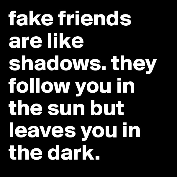 fake friends are like shadows. they follow you in the sun but leaves you in the dark. 