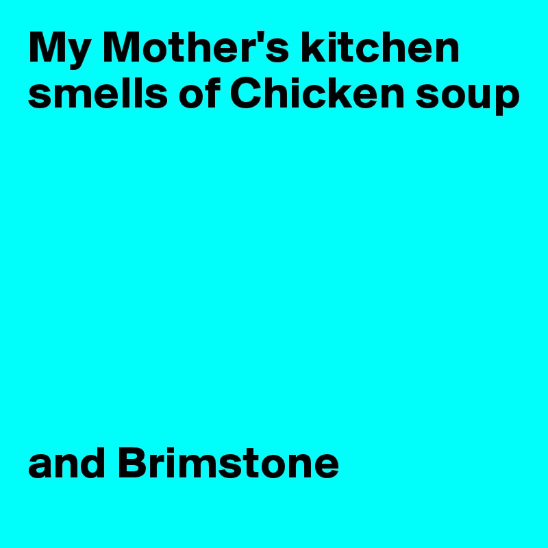 My Mother's kitchen smells of Chicken soup







and Brimstone