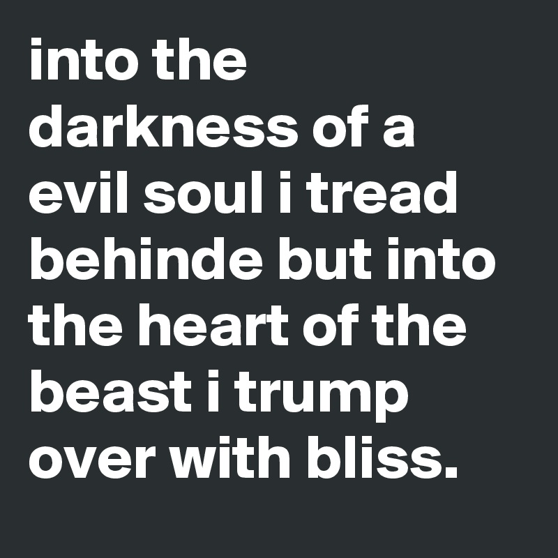 into the darkness of a evil soul i tread behinde but into the heart of the beast i trump over with bliss.