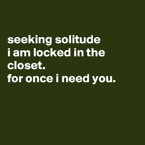 

seeking solitude
i am locked in the closet.
for once i need you.



