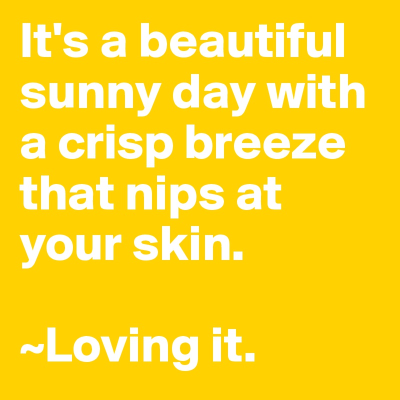 It's a beautiful sunny day with a crisp breeze that nips at your skin.

~Loving it.