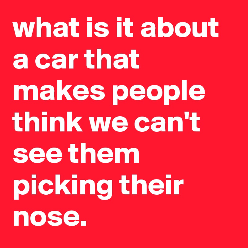 what is it about a car that makes people think we can't see them picking their nose.
