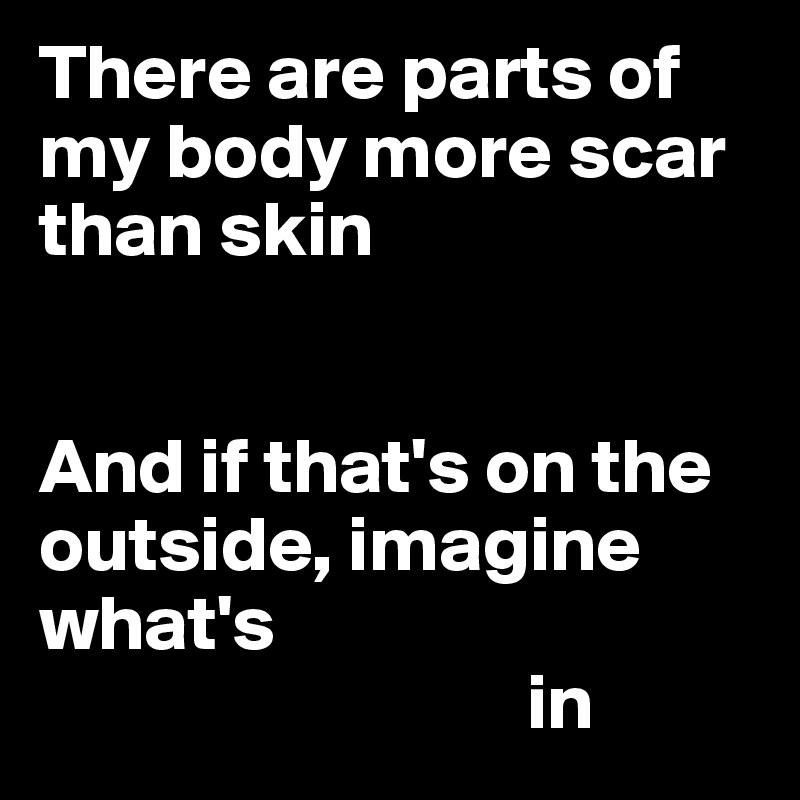 There are parts of my body more scar than skin


And if that's on the outside, imagine what's
                               in