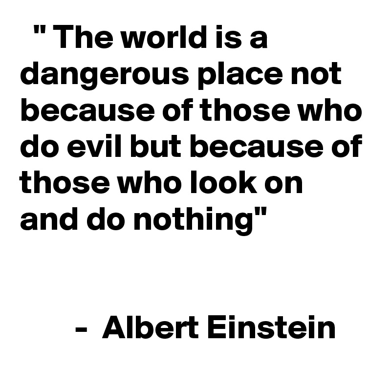   " The world is a dangerous place not because of those who do evil but because of those who look on and do nothing"


        -  Albert Einstein