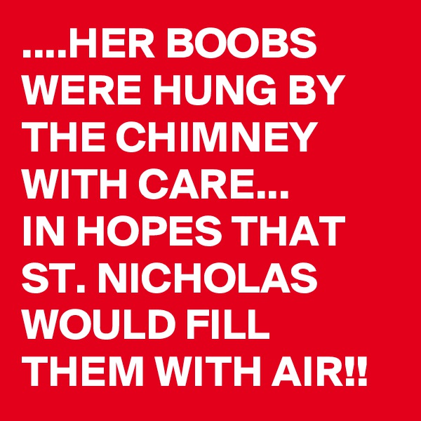 ....HER BOOBS WERE HUNG BY THE CHIMNEY WITH CARE... 
IN HOPES THAT ST. NICHOLAS WOULD FILL THEM WITH AIR!!