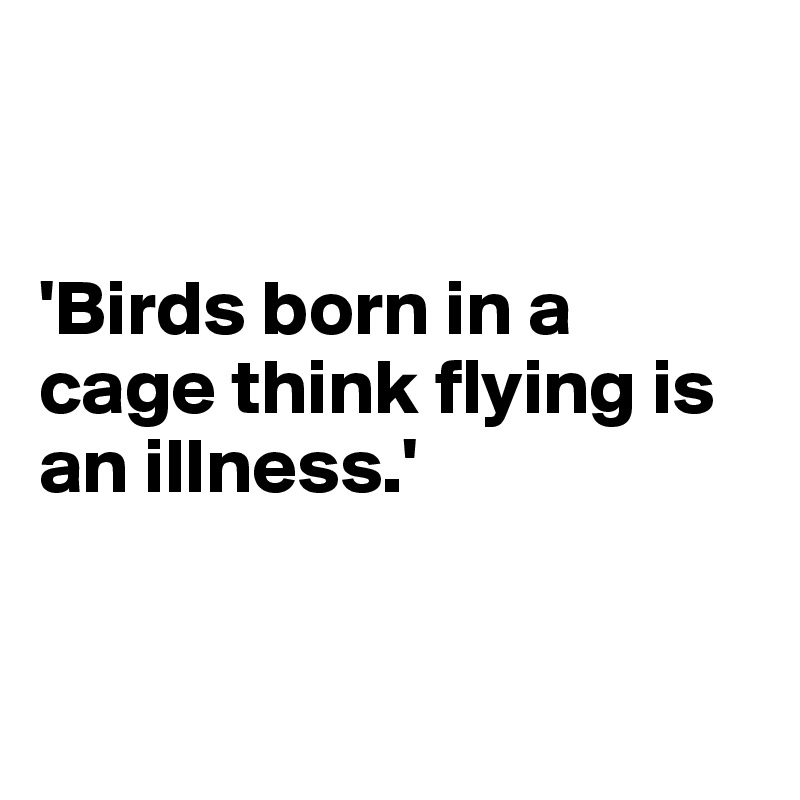 


'Birds born in a cage think flying is an illness.'


