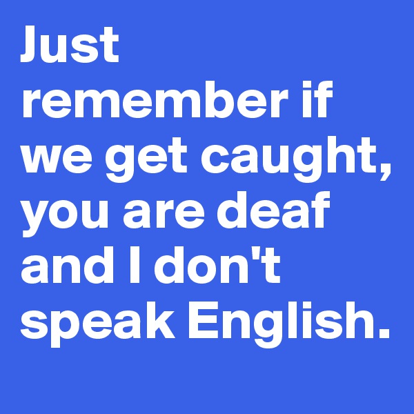 Just remember if we get caught, you are deaf and I don't speak English. 