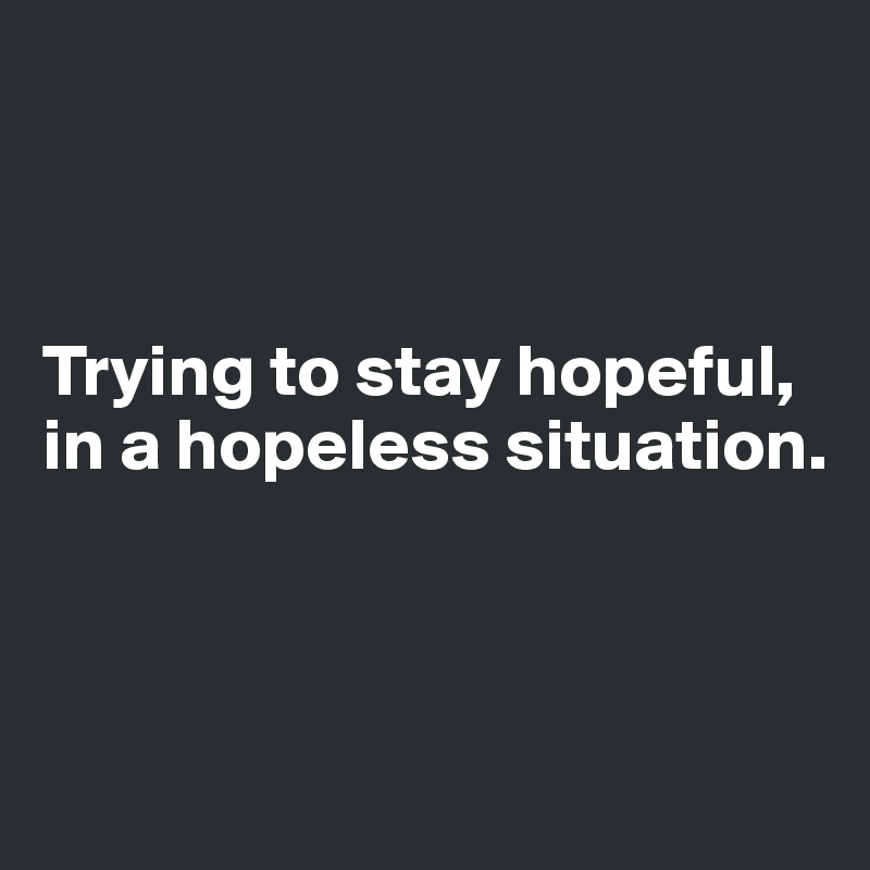 



Trying to stay hopeful,
in a hopeless situation.



