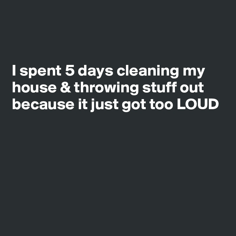


I spent 5 days cleaning my house & throwing stuff out because it just got too LOUD





