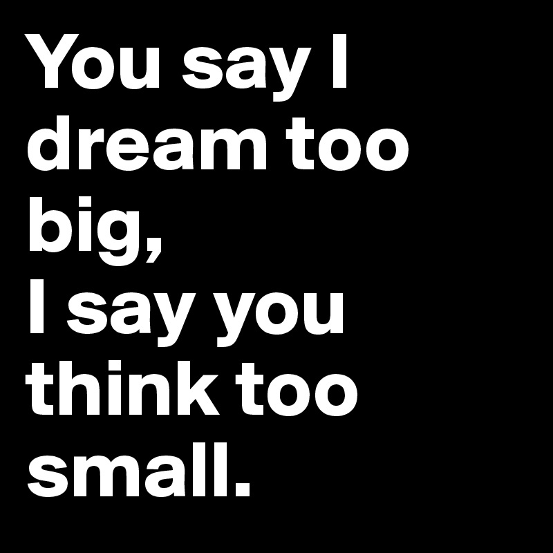 You say I dream too big,
I say you think too small.