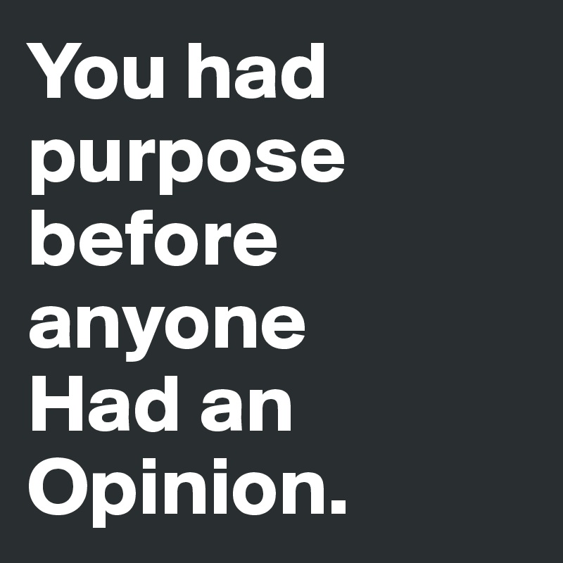 You had purpose before anyone
Had an
Opinion.