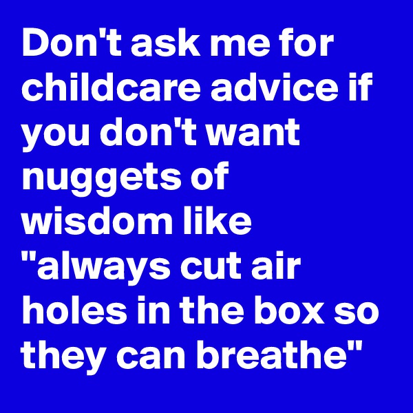 Don't ask me for childcare advice if you don't want nuggets of wisdom like "always cut air holes in the box so they can breathe"