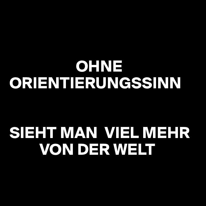 


                    OHNE   ORIENTIERUNGSSINN

                         
SIEHT MAN  VIEL MEHR
         VON DER WELT

