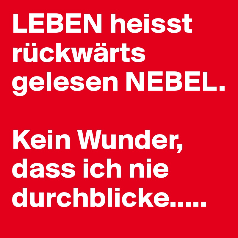 LEBEN heisst rückwärts gelesen NEBEL. 

Kein Wunder, dass ich nie durchblicke.....