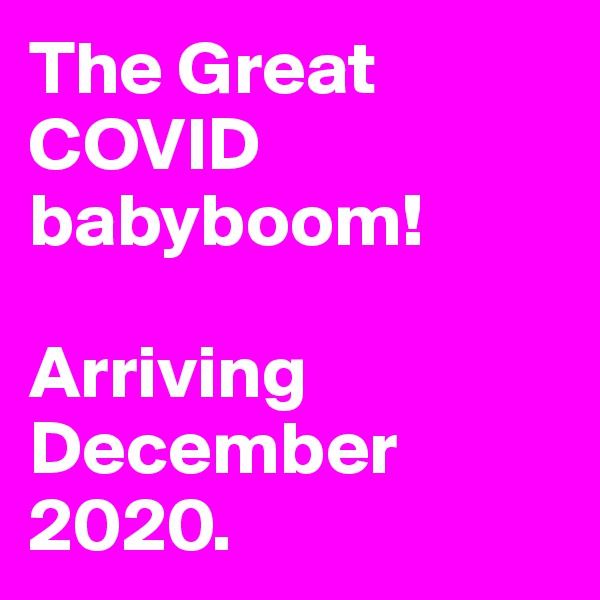 The Great COVID babyboom! 

Arriving December 2020.
